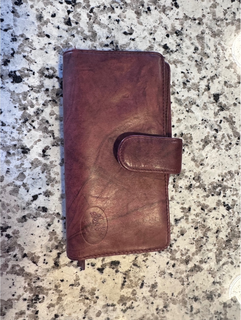 Buxton Genuine Leather Red Brown Organizer Wallet Checkbook Bifold Zip Around
